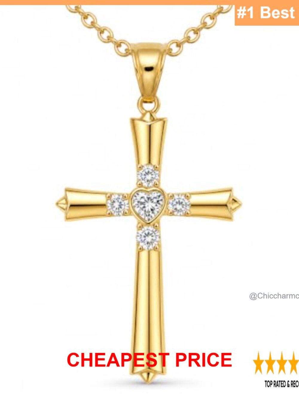 18K Gold Plated Moissanite Cross Necklace 18+2in O Chain Pendant